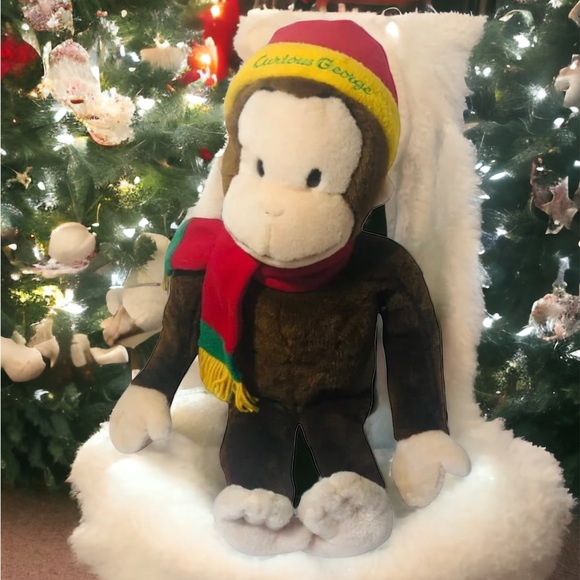 Vintage Curious George Soft Plush Monkey Large 24" Winter Hat & Scarf - Picture 2 of 16